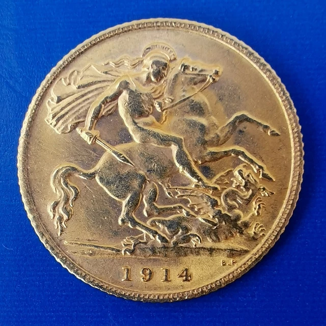 1914 GOLD HALF Sovereign Coin, King George v Era, George Dragon Design ...