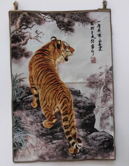 Tibet Collectable Silk Hand Painted Painting Tiger Thangka