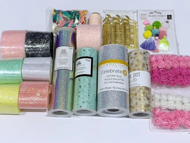 Cardmaking and Scrapbooking Embellishments and Tulle - Bundle A