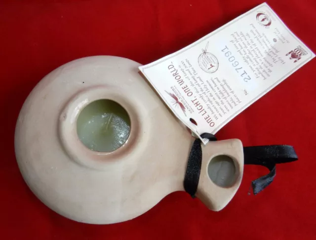 Biblical Classic Jerusalem Roman Oil lamp Clay Pottery Placed w Candle Inside Re