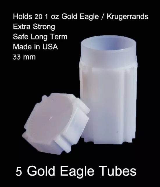 Coin Safe Square Archival Plastic Coin Tubes Lot Of 5 Gold Eagle Storage Tubes