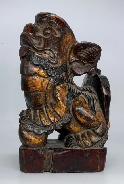 19th Century Antique Burmese Wooden Gilt Foo Dog