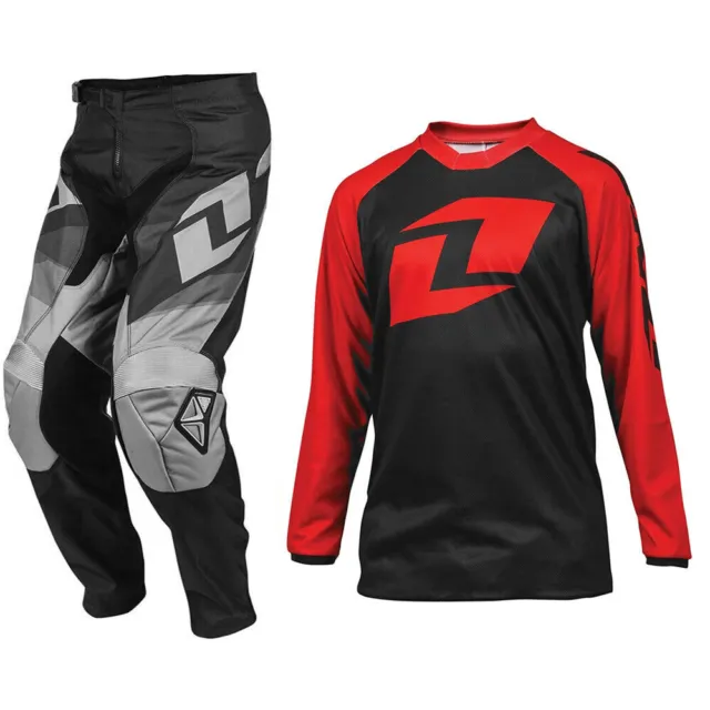 One Industries Jeune Motocross Kit Noir Atom Pantalon / Raglan Jersey Rouge