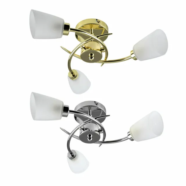 3 Way Ceiling Light Traditional Flush Brass Chrome Lounge Lamp Glass Shades