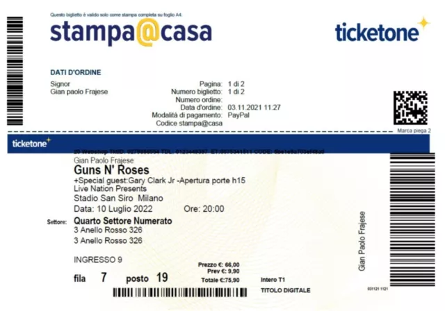 Biglietti Guns n' Roses concerto San Siro (Milano) 10 Luglio 2022