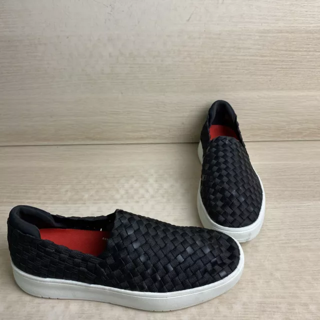 Fitflop “RALLY” Woven Black Leather/Textile Round Toe Slip On Sneakers, Womens 8