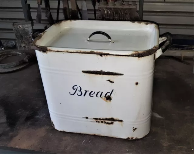 Large Vintage Enamel Bread Bin.