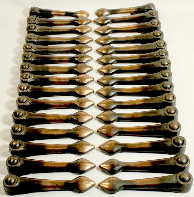 ANTIQUE SET 28 + 2 , 30 STAIR CARPET CLIPS BRACKETS ART NOUVEAU COPPER not rods