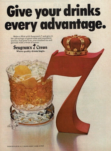 1978 Vintage Print Ad Seagram's 7 Crown Give your drinks every advantage Mist