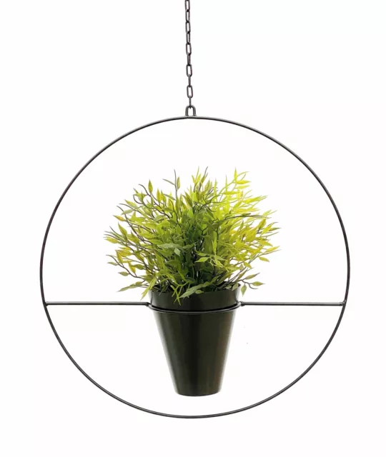 Blumenampel Innen Metall Wand Schwarz Matt Hängepflanzen Ø 40 cm KW446 mit Topf
