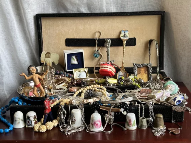 Job Lot Vintage & Modern Jewellery Inc Bits Bobs. Vintage Disney, Thimbles Etc