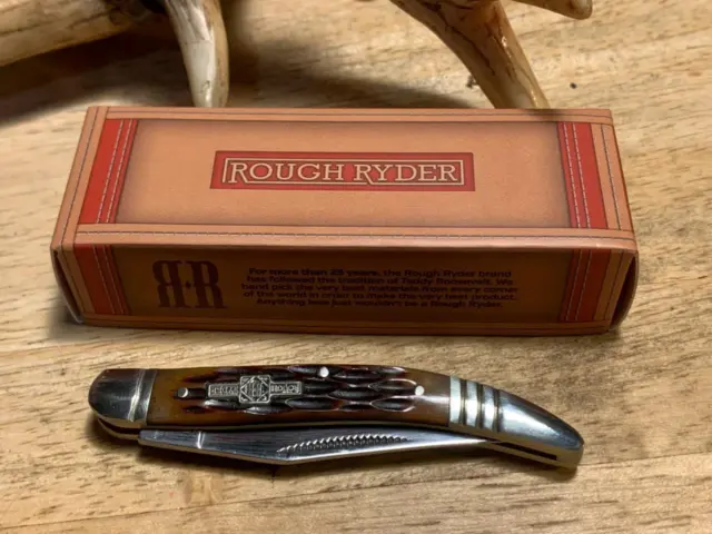 Rough Ryder Amber Jigged Bone Texas Toothpick 3" Pocket Knife RR063