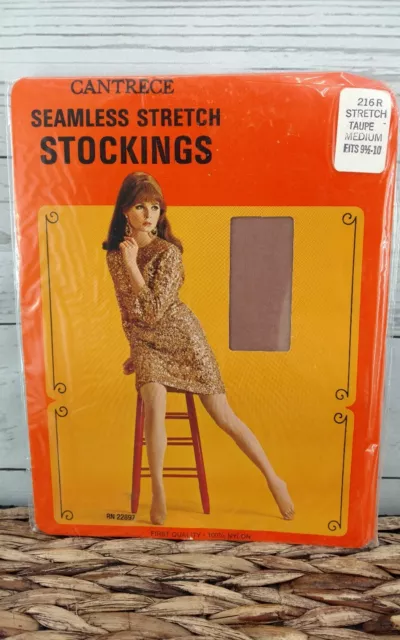 Vintage First Quality Cantrece Seamless Taupe Medium nylon stockings Size 9.5-10