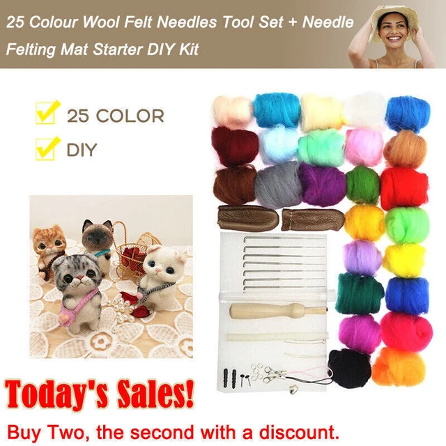 36x Nadelfilz Set: 25 Farben Filzwolle Basteln Schafwolle DIY mit Werkzeug  Y7Z7