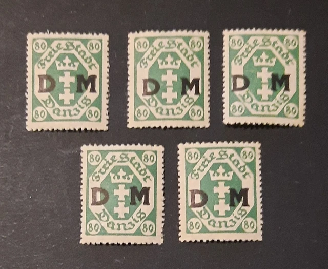 Danzig 5 Dienstmarken zu 80Pf Mi-Nr. D 16 postfrisch, Artikelbeschreibung lesen!