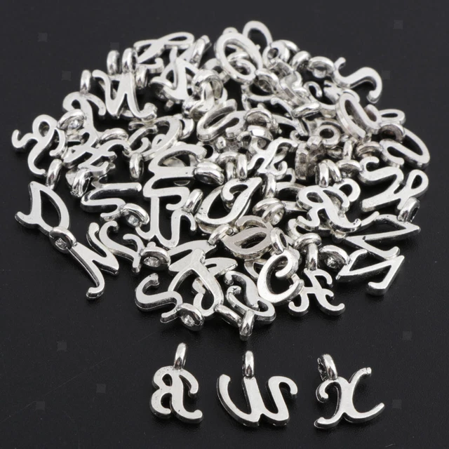 52Pcs Initial A Z Letter Charm Silber Alphabet Dangle Beads Anhänger für