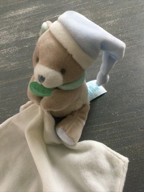 Doudou Baby Nat Babynat Ours Bonnet Bleu Vert Mouchoir Blanc Oiseau BN 0169 2