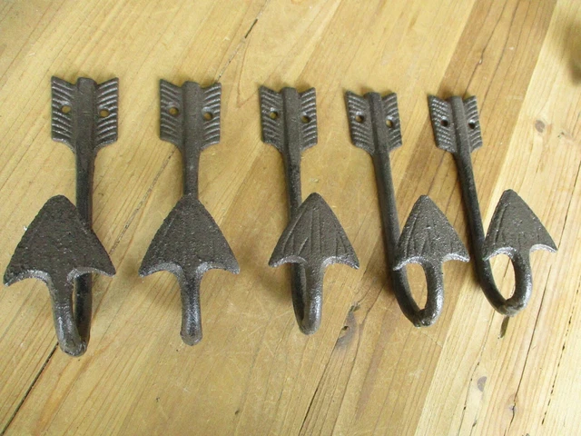 5 Cast Iron Arrow Hooks Feather Wall Mount Rustic Coat Hall Tree Hat Hardware