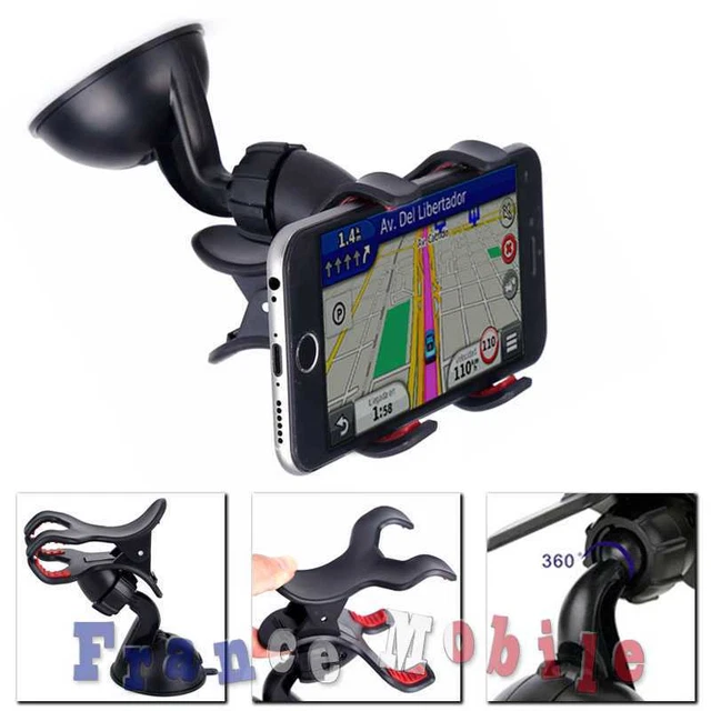 Support de Voiture Ventouse Parebrise double pince pour Téléphone Smartphone GPS