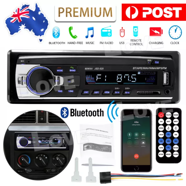 Car Radio Stereo 1Din Bluetooth FM Audio Head Unit Player MP3/USB/SD/AUX In-Dash