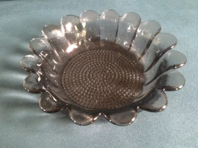 Large Frank Thrower Dartington Daisy pattern smoky grey glass bowl, mid century