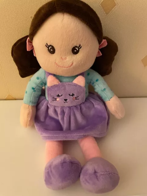CHAD VALLEY RAG Doll Soft Toy Purple Dress brown hair cat kitten 12 Argos 15.00 PicClick UK