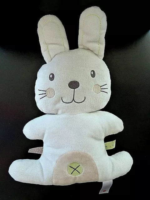M4. DOUDOU PELUCHE NICOTOY LAPIN BLANC ECRU VENTRE BEIGE VERT CROIX 31c B.ETAT
