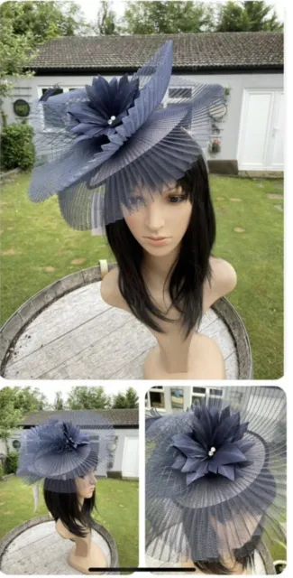 Nigel Rayment Pale Pink Navy Disc Fascinator Hat Wedding Mother Of The Bride