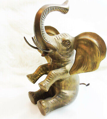 VTG Large Brass BABY ELEPHANT SCULPTURE 16" Figurine / Door Stop India