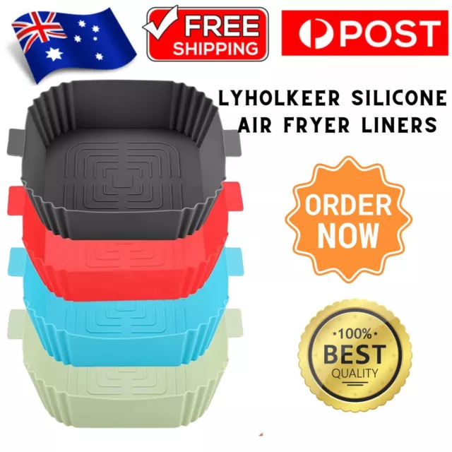 LYHOLKEER Silicone Air Fryer Liners, 4Pcs Air Fryer Silicone Reusable Liners Squ