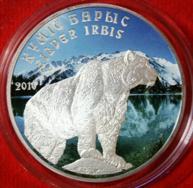 Kasachstan 1 Tenge 2010 Silber 1 Oz Proof #F5073 "Irbis"- "Schneeleopard" Color