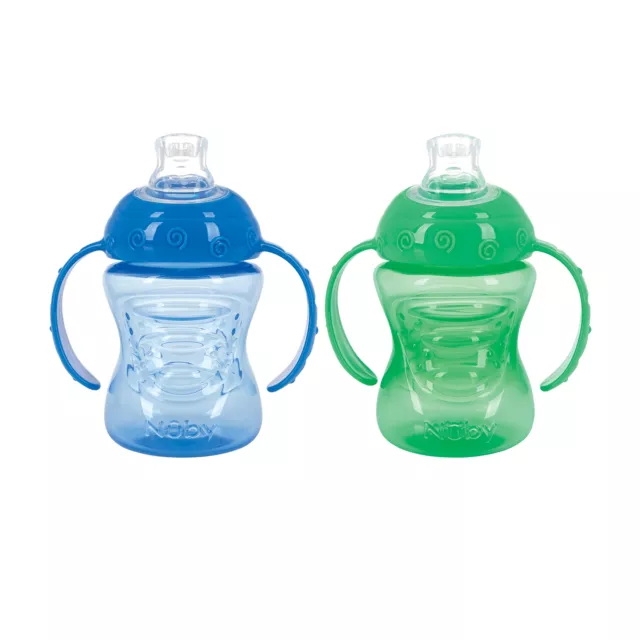 Nuby 2-Pack -Handle No-Spill Super Spout Grip N' Sip Cup, 8 Ounce, Colors May...