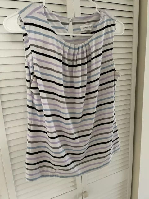 Calvin Klein Multicolored Striped Sleeveless Top, Ladies Size Petite Medium