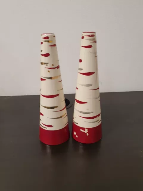 Vintage 50s cone ceramic tall salt & pepper pots vintage retro, In Need Of Tlc