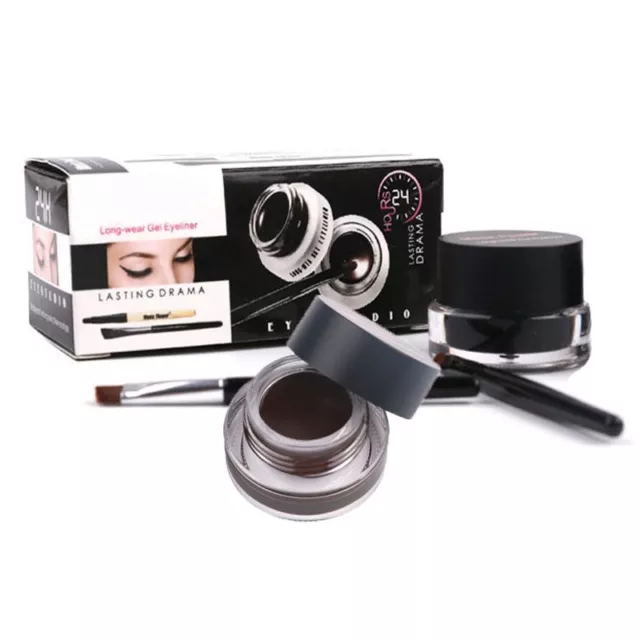 2 in 1 Coffee + Black Gel Eyeliner Make Up Waterproof Cosmetics Set Eye Liner眼线笔