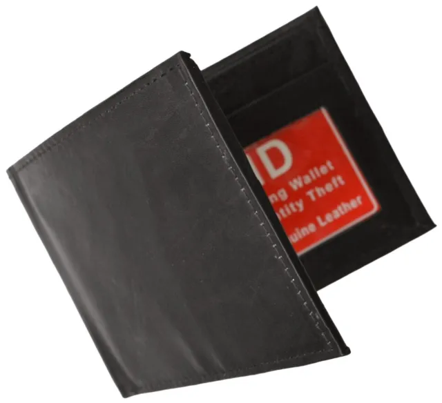 Mens Slim Black Bifold RFID Blocking Genuine Leather Credit Card ID Wallet
