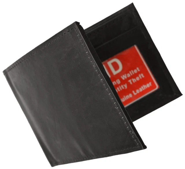 Mens Slim Black Bifold RFID Blocking Genuine Leather Credit Card ID Wallet