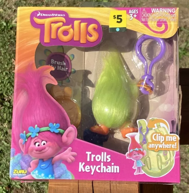 Zuru Trolls Keychain Fuzzbert Dreamworks Troll Doll NEW 2016 Green Hair