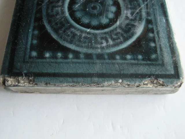 Antique Victorian Mintons 3" Sq. Moulded & Majolica Glazed Blue Tile 3