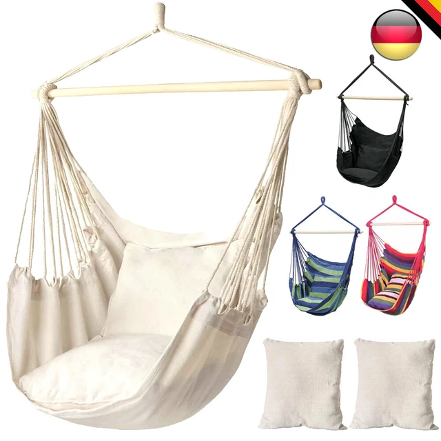 Hängesessel Hängestuhl Hängeschaukel Hängekorb Hängematte mit 2 Kissen Sitz