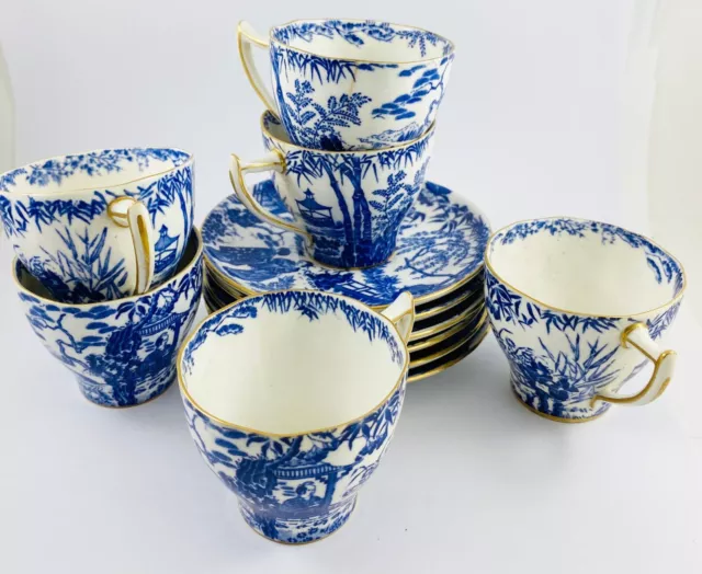 Royal Crown Derby Blue/White Set Of Six Bone China Small Cup And Saucer Set