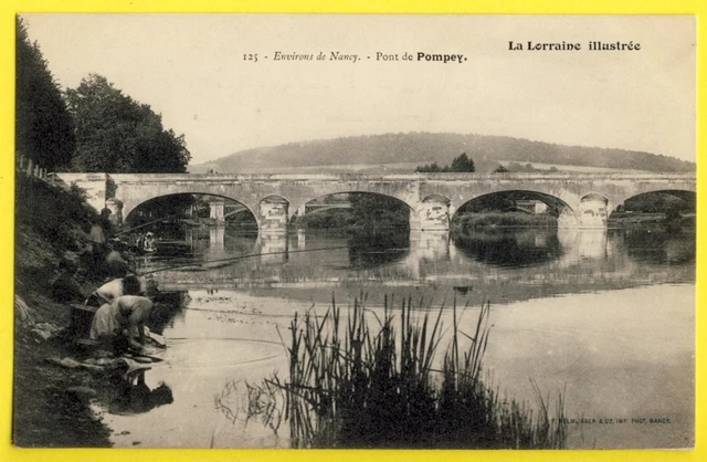 cpa 54 - Lorraine PONT de POMPEY circa 1900 Moselle WASHING MACHINES FISHERMEN