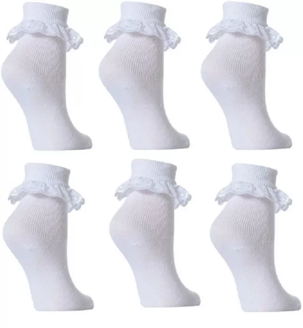 3 6 12 Pairs Ladies Girls Cotton Lace White Ankle Frilly Socks School Jolie Fill