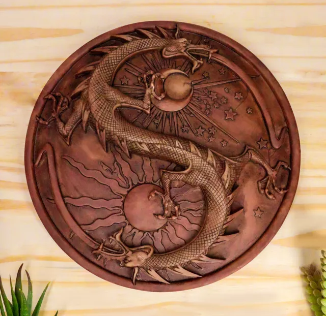 Ebros Maxine Miller Double Dragon Alchemy in Robust Yin Yang Astrology Plaque