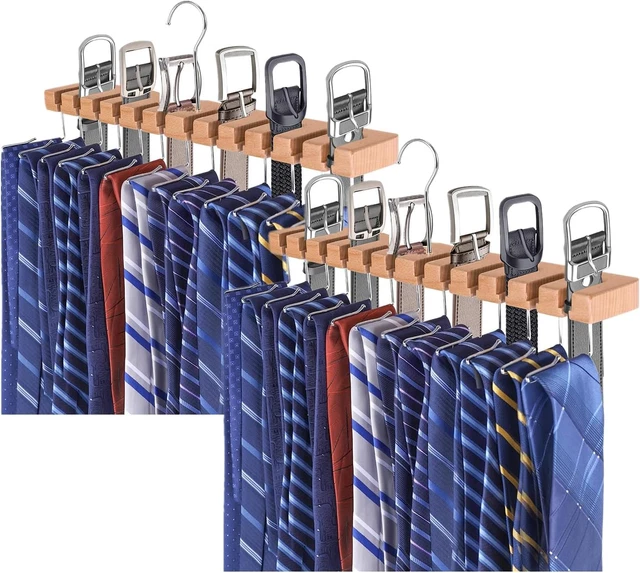 Organizer Armadio 3 Pezzi Legno | Portacinture & Portacravatte Con 8 Ganci | Accessorio Casa - Foto 6