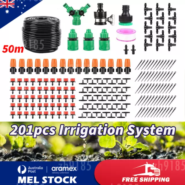 50M Hose 201PCS Garden Irrigation System Plant Watering DIY Micro Drip Kits NEW