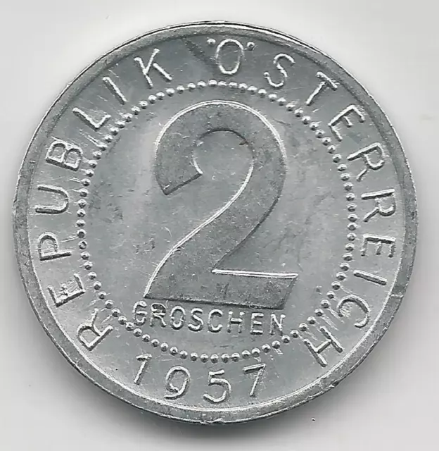 Austria  1957  2 Groschen  Brilliant Uncirculated