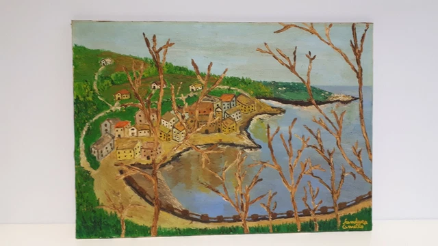 12) Pintado Óleo sobre Lienzo Paisaje Impresionista Material Gulf Sicilia Amalfi