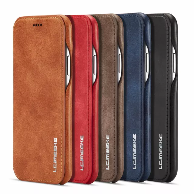 Slim Leather Flip Case for iPhone 13 12 11 Pro Max XR 7 8 Se Wallet Stand Cover