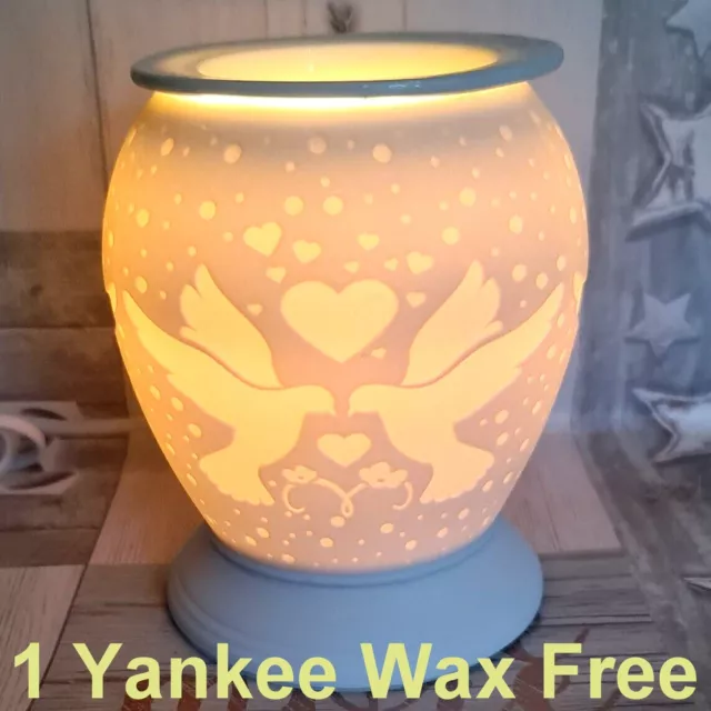 Electric Oil Burner Wax Melt Warmer Night Lamp Diffuser LOVEBIRDS HEART + Yankee